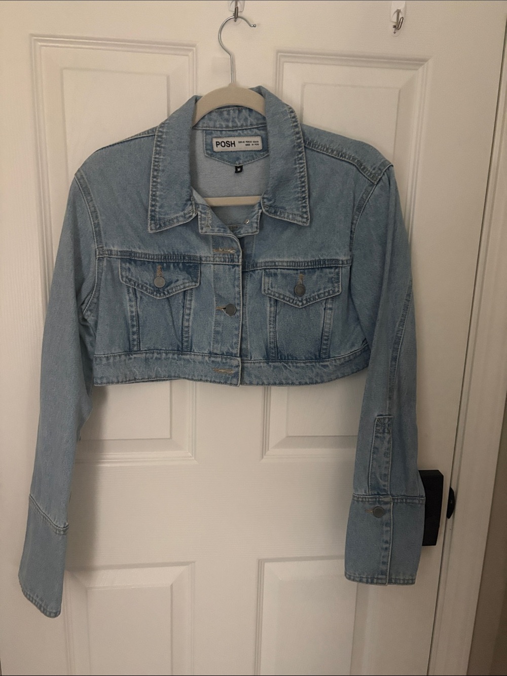 Posh Light Blue Cropped Denim Jacket